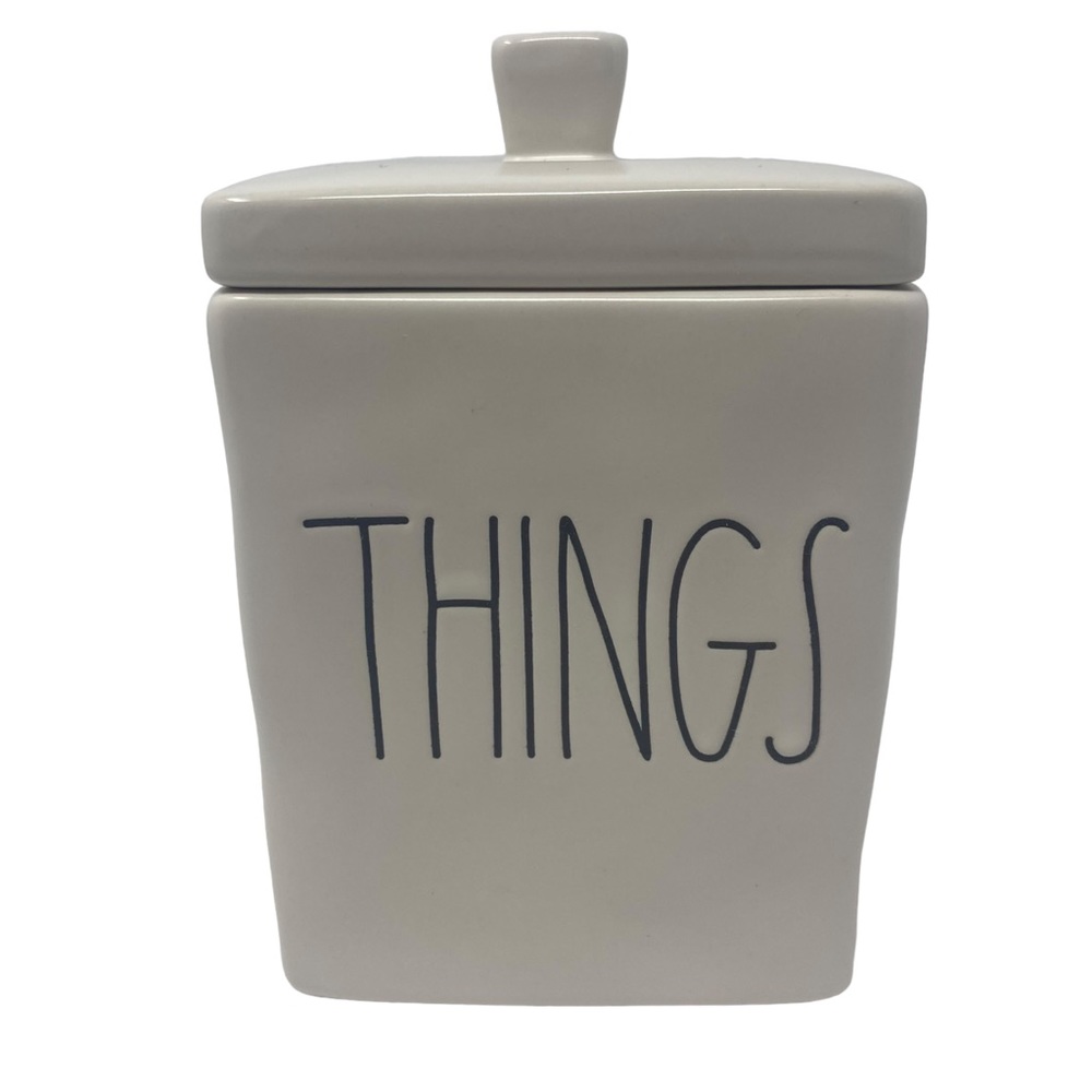 Rae Dunn THINGS Ceramic Square Canister Jar with Lid